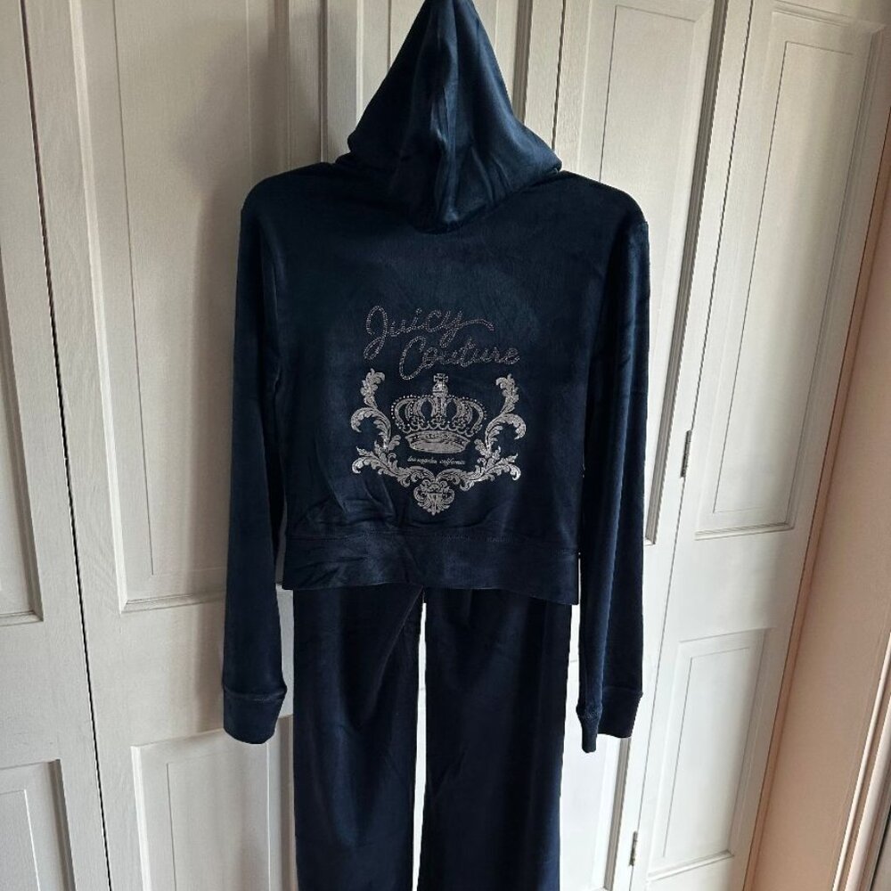 NWT $199 JUICY COUTURE Velour Bling Tracksuit Hoodie & Pant Set Size MED